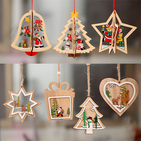 Christmas Decorations Wooden Christmas Hollow Christmas Tree Small Pendant Wooden Bell Pendant Gifts
