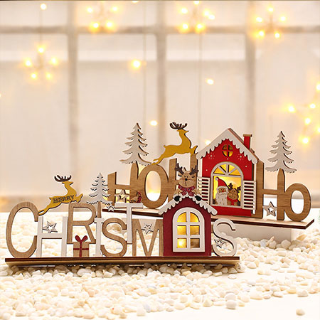 Christmas Wood DIY Assembled Luminous Letter Card Christmas Decoration Supplies Luminous Ornaments